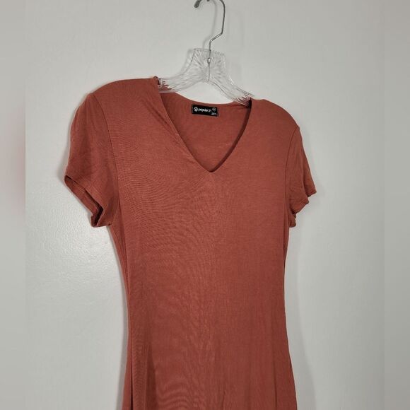 Popular21 T-Shirt Bodycon Dress Orange Copper Soft Stretchy Jersey Knit Medium - Picture 4 of 15